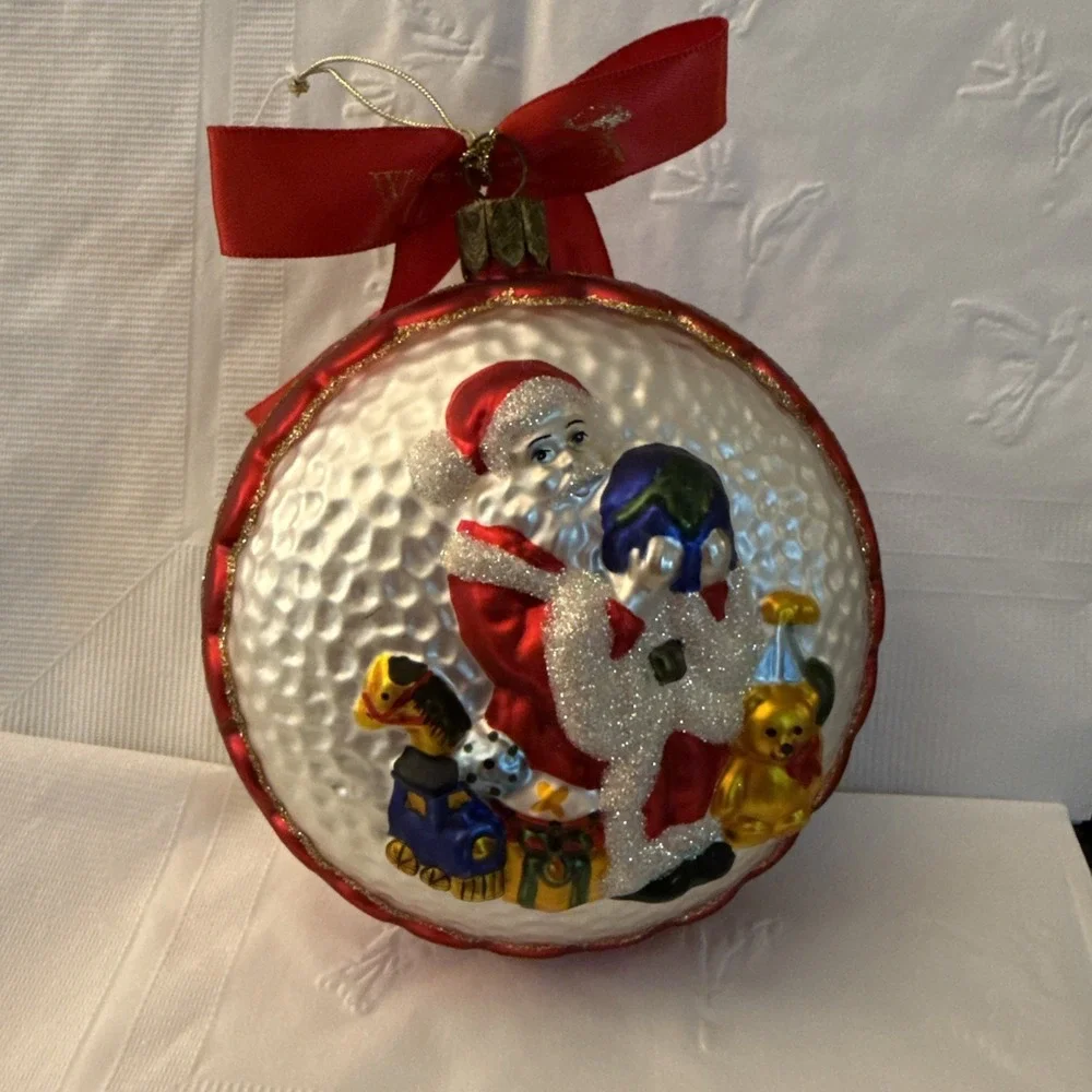 Waterford Vintage Christmas Blown Glass Ornament Santa Holding World &toys
